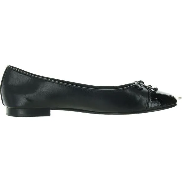 Tory Burch Womens Cap-Toe Black Bow Leather Ballet Flats Shoes NWOB