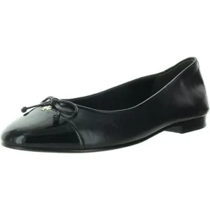 Tory Burch Womens Cap-Toe Black Bow Leather Ballet Flats Shoes NWOB
