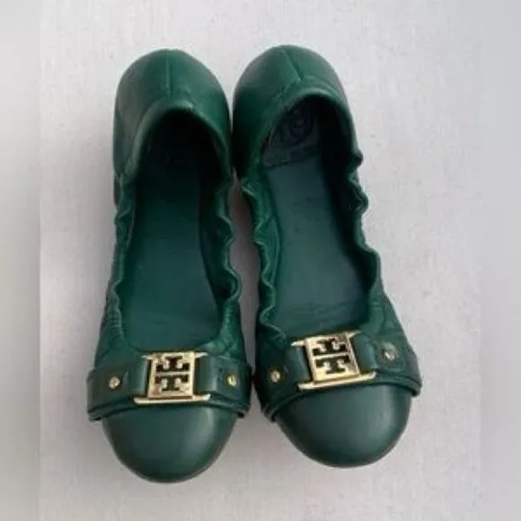 Tory Burch Ambrose Ballet Flats Green Women's  size 8.5 Gently Used