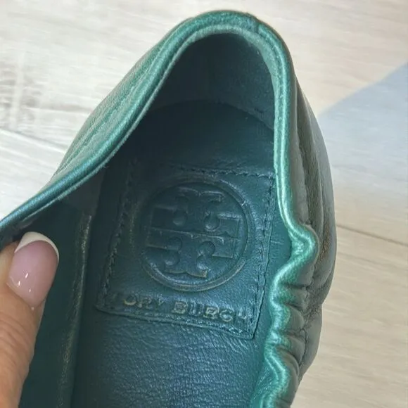 Tory Burch Ambrose Ballet Flats Green Women's  size 8.5 Gently Used