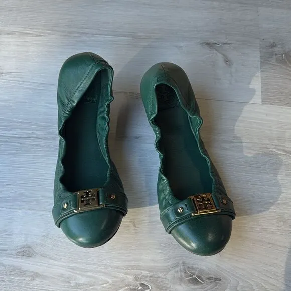 Tory Burch Ambrose Ballet Flats Green Women's  size 8.5 Gently Used