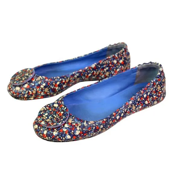 Tory Burch MULTICOLOR GENUINE LEATHER FLAT ROUND TOE BALLET SLIP ON SHOES Sz 7.5
