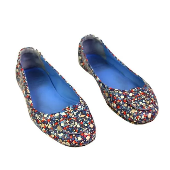 Tory Burch MULTICOLOR GENUINE LEATHER FLAT ROUND TOE BALLET SLIP ON SHOES Sz 7.5