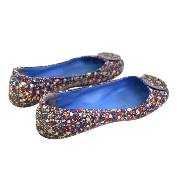 Tory Burch MULTICOLOR GENUINE LEATHER FLAT ROUND TOE BALLET SLIP ON SHOES Sz 7.5
