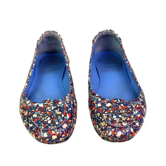 Tory Burch MULTICOLOR GENUINE LEATHER FLAT ROUND TOE BALLET SLIP ON SHOES Sz 7.5