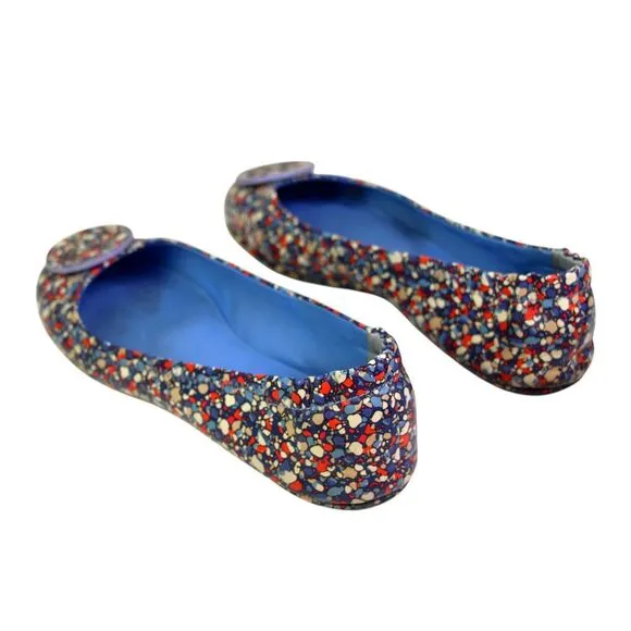 Tory Burch MULTICOLOR GENUINE LEATHER FLAT ROUND TOE BALLET SLIP ON SHOES Sz 7.5