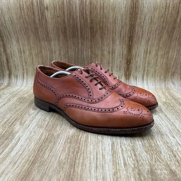 Tricker's‎ Oxford Dress Shoes Mens Size US 8.5 UK 7.5 Brown Leather Wingtip