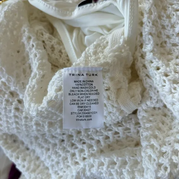 Trina Turk Gloria Dress Crochet White Bell Sleeves XL