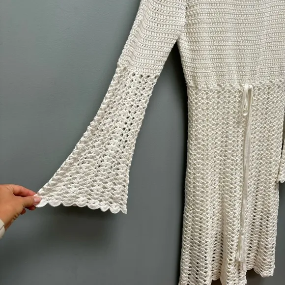 Trina Turk Gloria Dress Crochet White Bell Sleeves XL