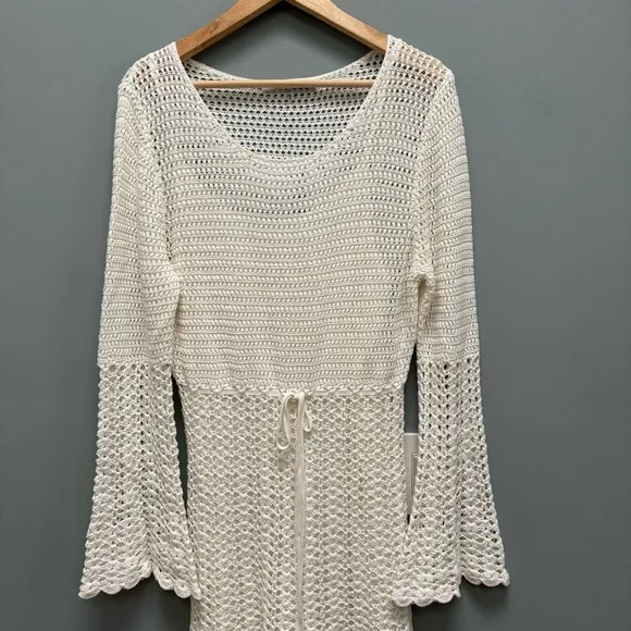 Trina Turk Gloria Dress Crochet White Bell Sleeves XL