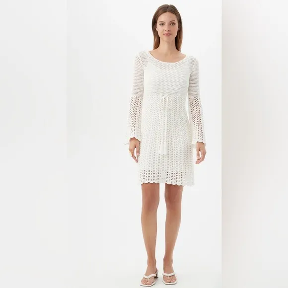 Trina Turk Gloria Dress Crochet White Bell Sleeves XL