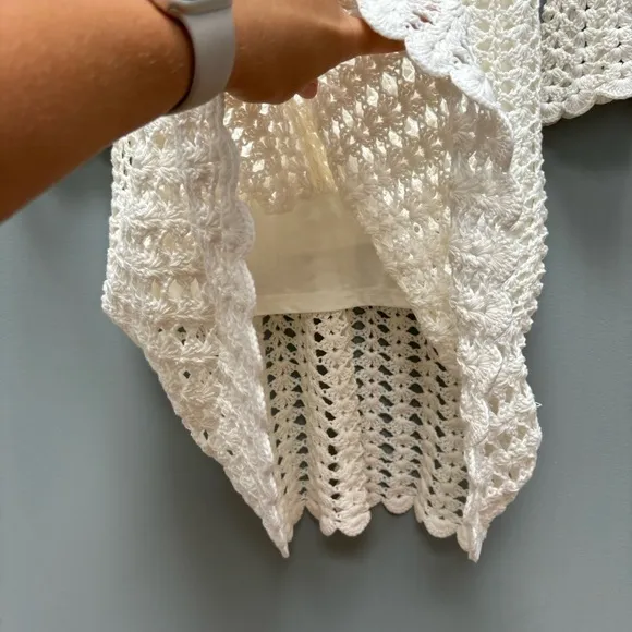 Trina Turk Gloria Dress Crochet White Bell Sleeves XL