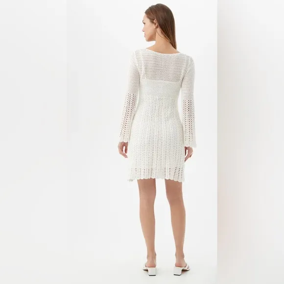 Trina Turk Gloria Dress Crochet White Bell Sleeves XL