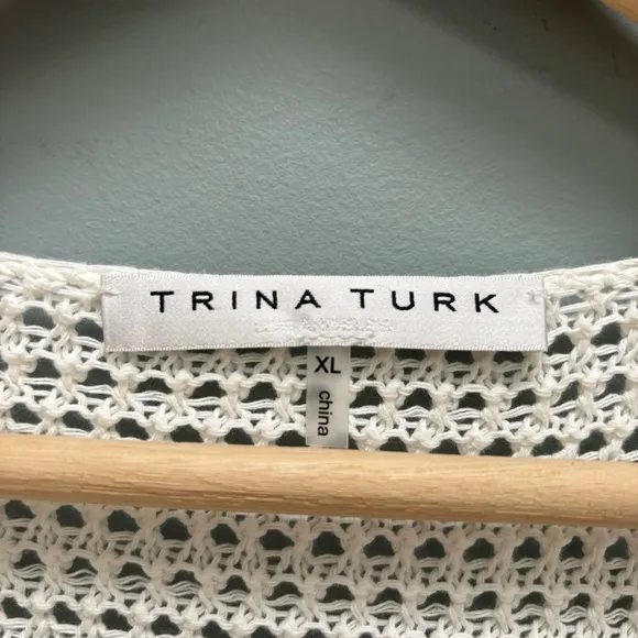 Trina Turk Gloria Dress Crochet White Bell Sleeves XL
