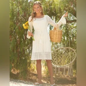 Trina Turk Gloria Dress Crochet White Bell Sleeves XL