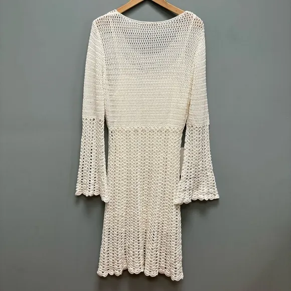 Trina Turk Gloria Dress Crochet White Bell Sleeves XL