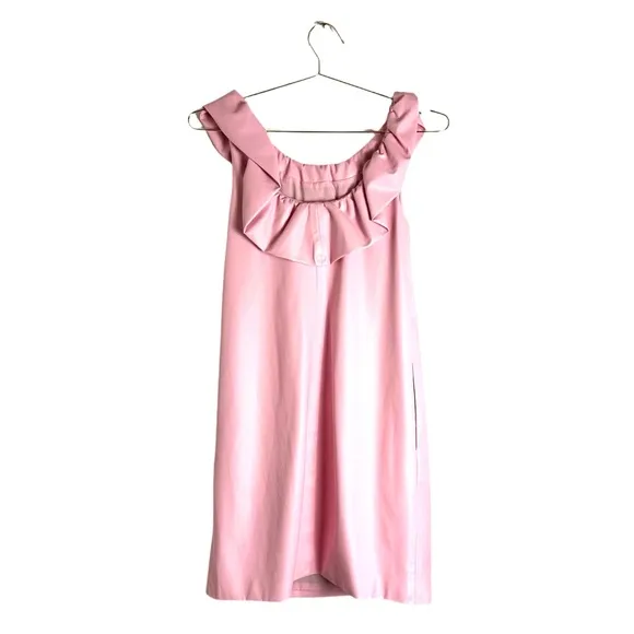 Trina Turk Pink Faux Leather Ruffled Neck Twin Falls Size XS MSRP $358
