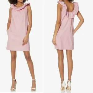 Trina Turk Pink Faux Leather Ruffled Neck Twin Falls Size XS MSRP $358