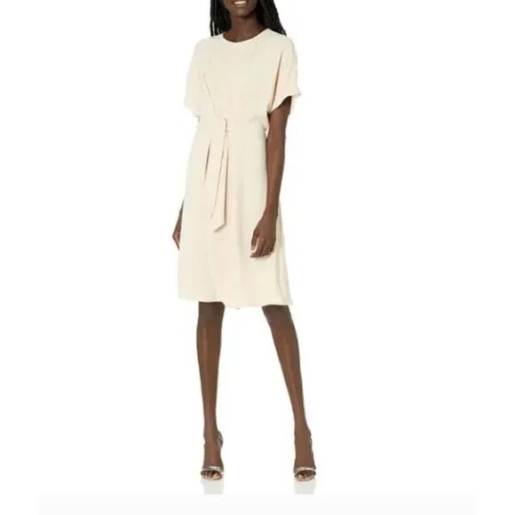 Trina Turk Womens Belted Minimalist Midi Event Work Dress Sz XL Flowy Preppy