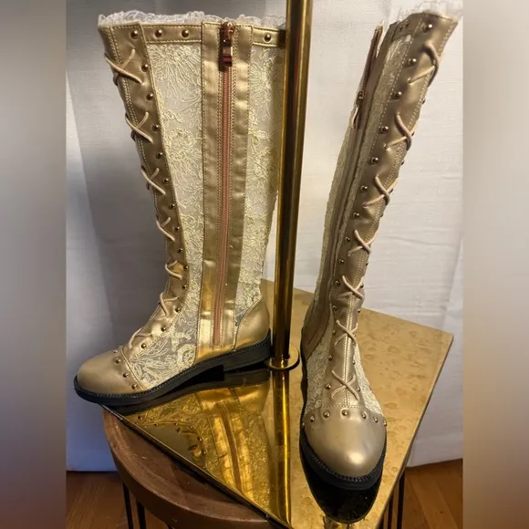 Trish Scully Cream Knee-High Lace-Up Boots