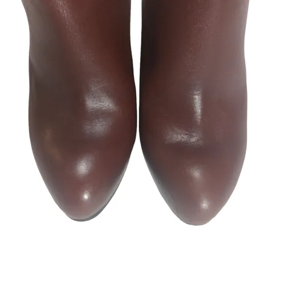 Two Toned Black &amp; Brown Knee High Leather Boots with Gold Accents