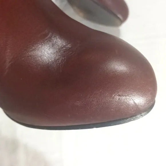 Two Toned Black &amp; Brown Knee High Leather Boots with Gold Accents