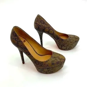 UEC Marciano tan &amp; black snake print platform shoes size 7 with box