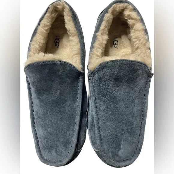 UGG Ascot Slippers Mens 8 Blue Suede Leather Comfort Shearling Shoes 5775