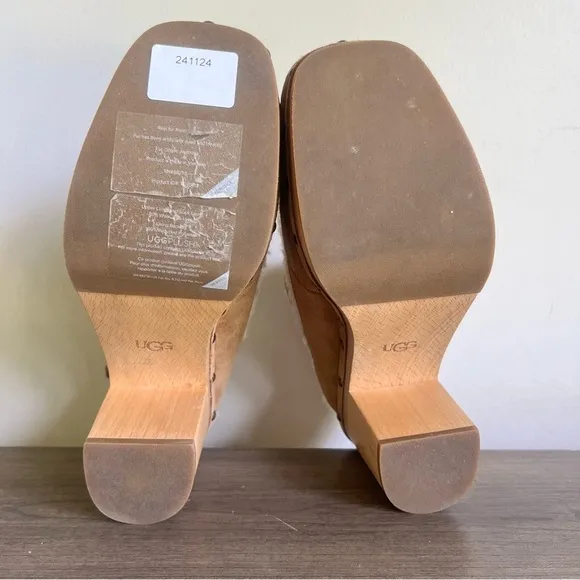 Ugg Aubriana Chestnut Suede Wooded Platform Heeled Clog Women’s Size 10 SKU#2411