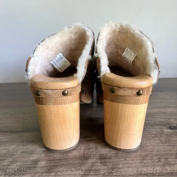 Ugg Aubriana Chestnut Suede Wooded Platform Heeled Clog Women’s Size 10 SKU#2411
