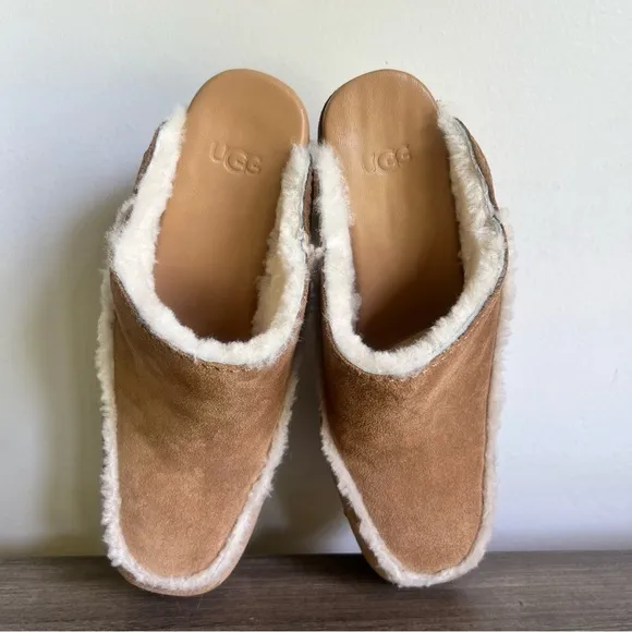 Ugg Aubriana Chestnut Suede Wooded Platform Heeled Clog Women’s Size 10 SKU#2411