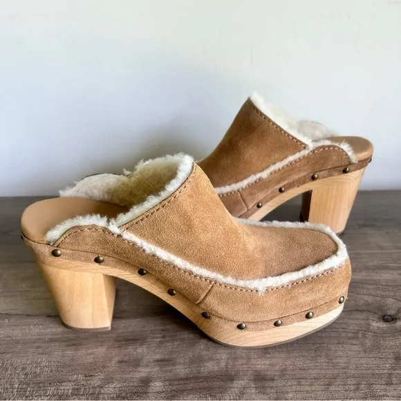 Ugg Aubriana Chestnut Suede Wooded Platform Heeled Clog Women’s Size 10 SKU#2411