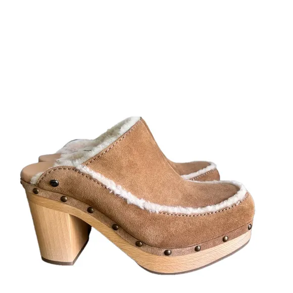 Ugg Aubriana Chestnut Suede Wooded Platform Heeled Clog Women’s Size 10 SKU#2411