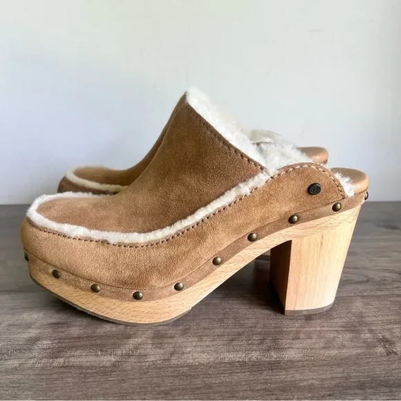 Ugg Aubriana Chestnut Suede Wooded Platform Heeled Clog Women’s Size 10 SKU#2411