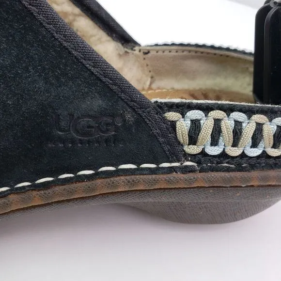 UGG Australia Kohala Womens Size 7 Black Suede Slip On Shearling Mule Shoes 5177