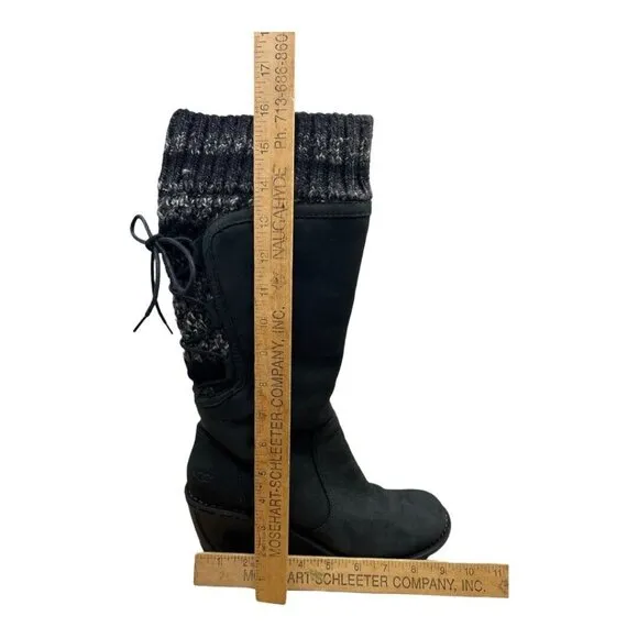 UGG Australia Skylar Wedge Boots Black Leather &amp; Knit Lace/Zip Up 2.5&quot; Heel Sz 9