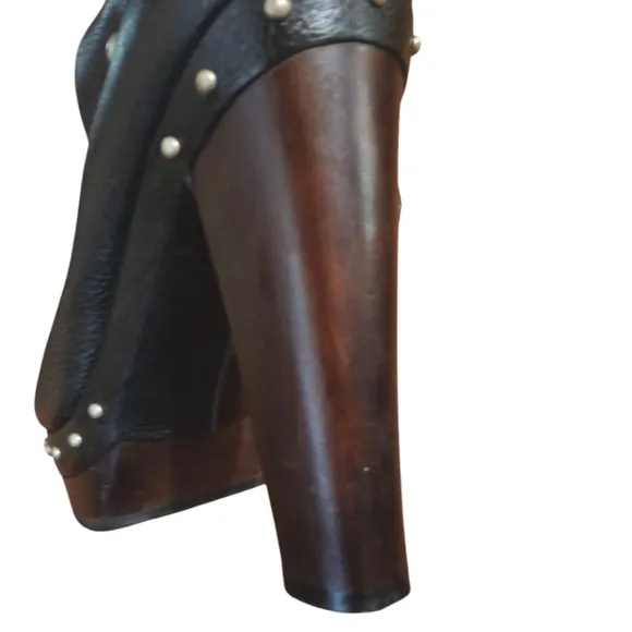 UGG Black Knee High Leather Boots Tall Studded Platform Heeled Boots 10