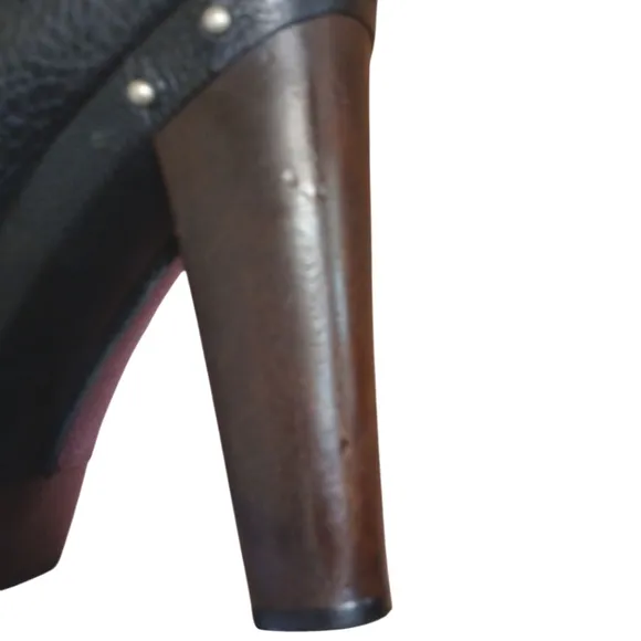 UGG Black Knee High Leather Boots Tall Studded Platform Heeled Boots 10