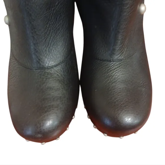 UGG Black Knee High Leather Boots Tall Studded Platform Heeled Boots 10
