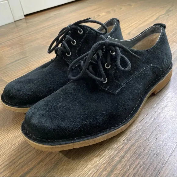 UGG Black Suede Leather Dress Shoes Men's size 10 Sheepskin Lined