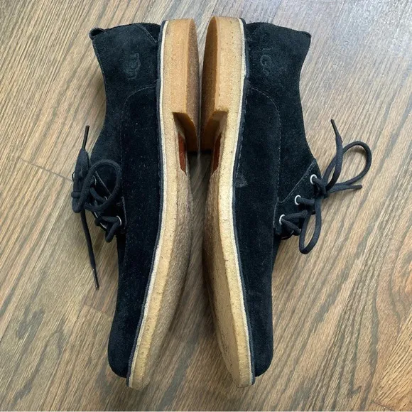 UGG Black Suede Leather Dress Shoes Men's size 10 Sheepskin Lined
