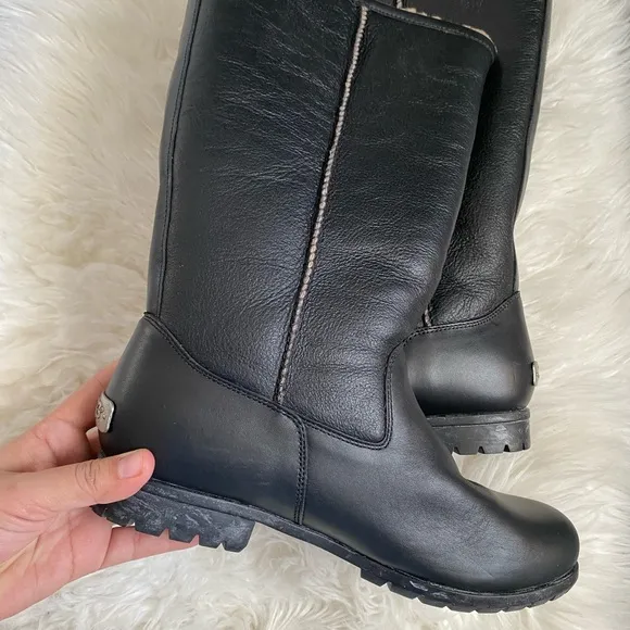 UGG Black Winter Rain Boots with Knee High Design and Sturdy Rubber Soles