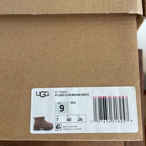 UGG Classic Ultra Mini New Heights Boots Hickory US Women Size 9/UK 7/EU 40