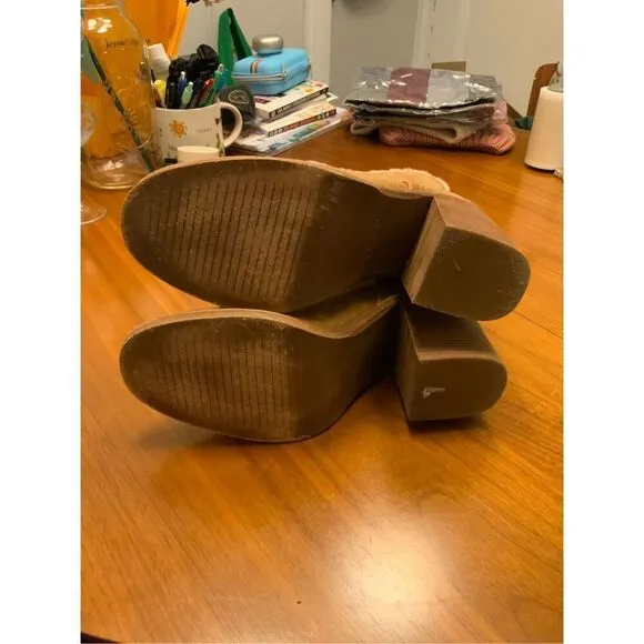 UGG Jerene Fashion Boots Cognac Suede Stacked Block Heel Booties 9