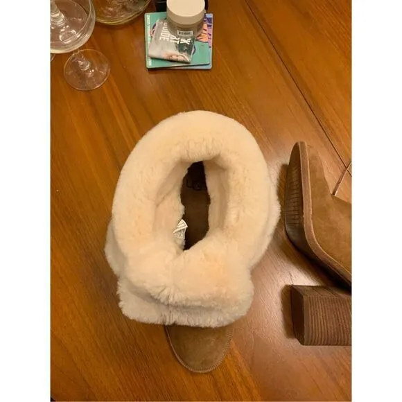 UGG Jerene Fashion Boots Cognac Suede Stacked Block Heel Booties 9