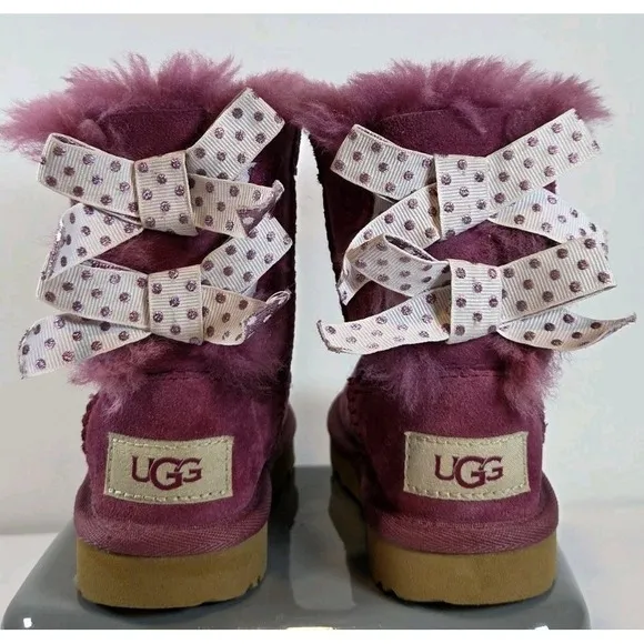 UGG Kids' Bailey Bow II Boot Burgundy With Polka Dot Bows S/N 1109954T