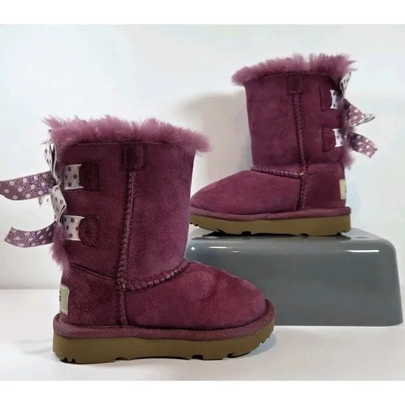 UGG Kids' Bailey Bow II Boot Burgundy With Polka Dot Bows S/N 1109954T