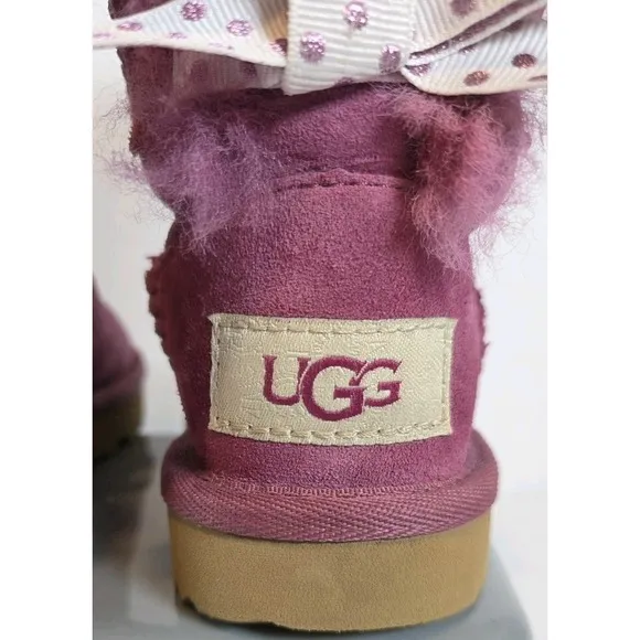 UGG Kids' Bailey Bow II Boot Burgundy With Polka Dot Bows S/N 1109954T