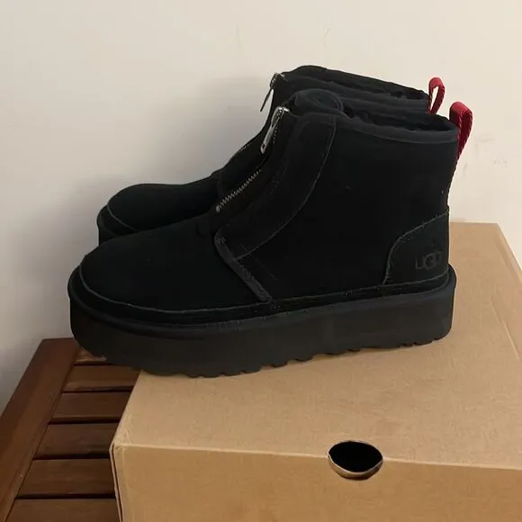 UGG Neumel Zip Platform Boots Black Women Size 9