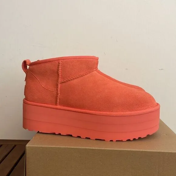 UGG Classic Ultra Mini Platform Boots Vibrant Coral USA Women Size 9/UK 7/EU 40